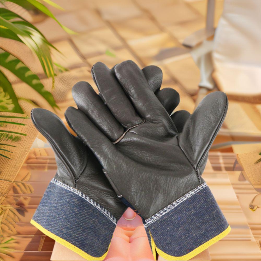 1 Pair Labor Protection Leather  Work Gloves Thickened Welder Gloves  Driving  Farm Garden Welding
