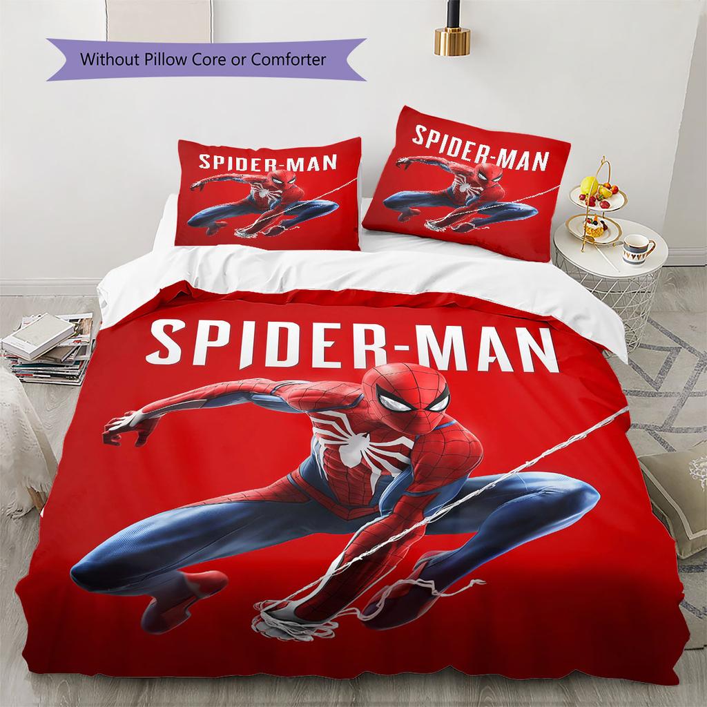Superhero Series Spider-Man Cartoon Pattern Bedroom Three-piece Duvet Cover Bedding Set for Children.