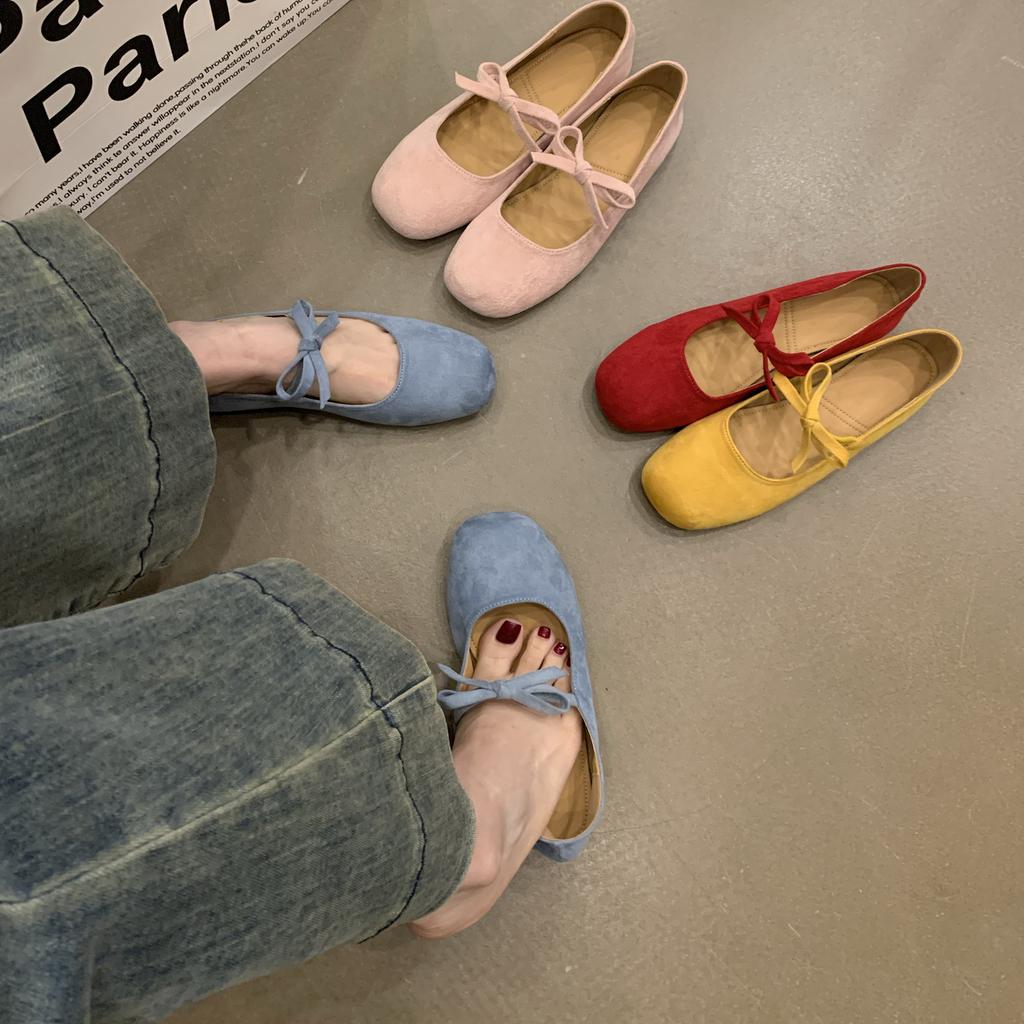 French retro bow Mary Jane shoes women's 2025 new flat ballet shoes with light mouth single shoes
