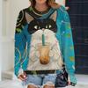 Loose Women's Long Sleeve T Shirt Autumn T-shirt Tops Cartoon Animal Printing Cat Pattern Fashion OverSize Women's Clothing