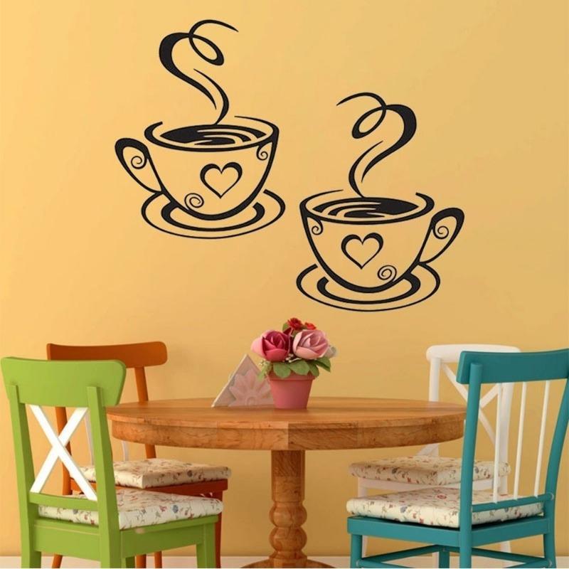 Mural Decals Kitchen Restaurant Cafe Tea Wall Stickers Art Coffee Cup Stickers Wall Decoration Background Wall Stickers.