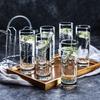 Thai Imported Glass Cups for Milk, Juice, Tea And Drinks, 290ml, Set of Six with Bamboo And Wooden Tray