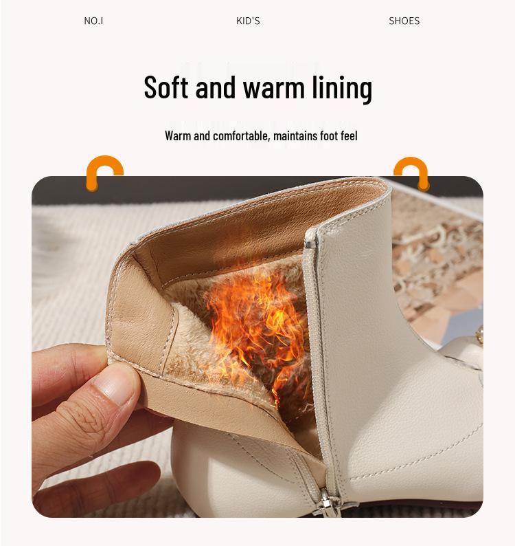 Skórzano-bawełniane buty dla dziewczynek - Przytulne krótkie botki z aksamitu na jesień i zimę