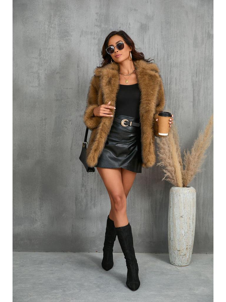 2024 European & American Women's Autumn/Winter Faux Fur Collar Coat