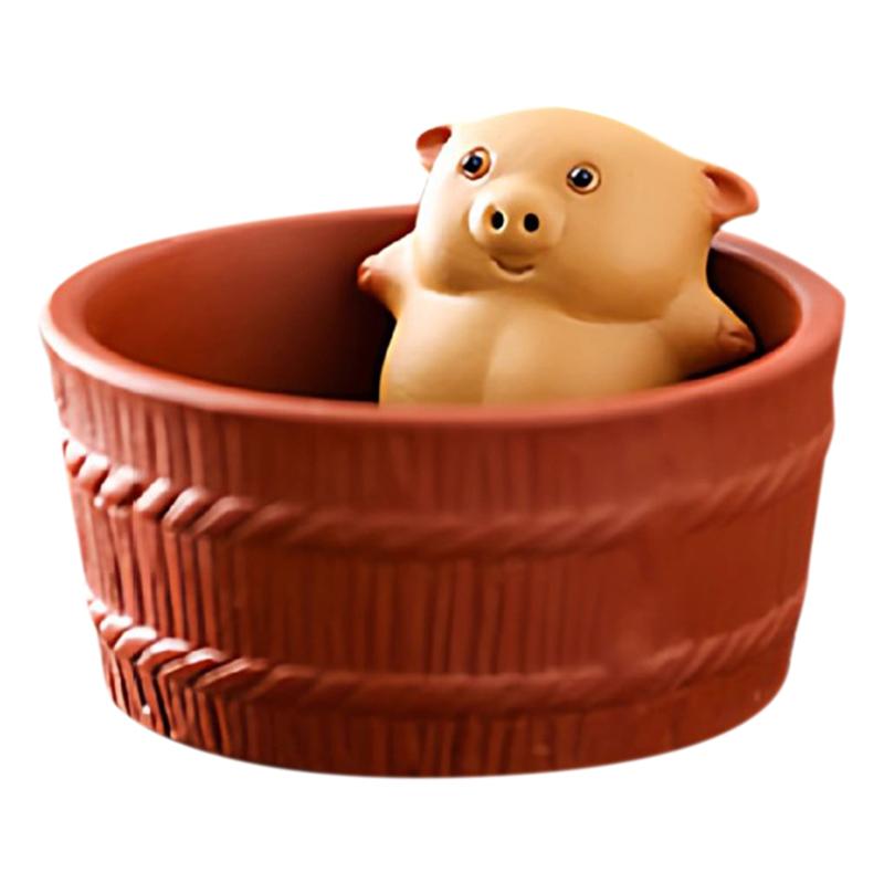 

Good-Tea Pet Handmade Clay Lying Flat Bathing Pig Can Spit Can Be Raised For Playing Tea Table Small Ornament