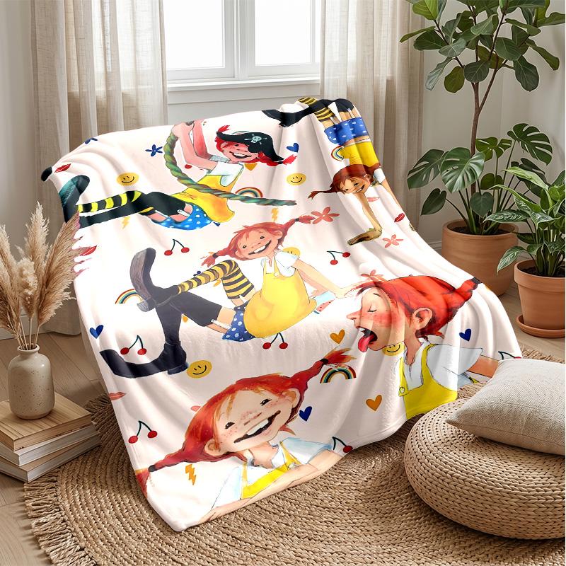 Pippi Langstrumpf Bedruckte Flanelldecke Gemütliche Hautfreundliche Warme Überwurfdecke für Sofa Bett Innenbereich Tägliche Nutzung