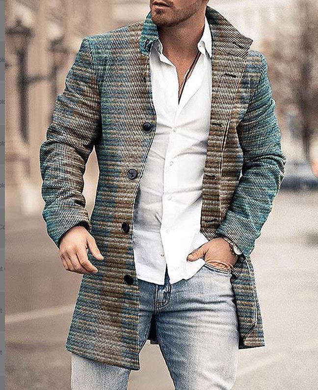 Men's Woolen Mid-Length Digital Print Coat - Autumn/Winter Collection