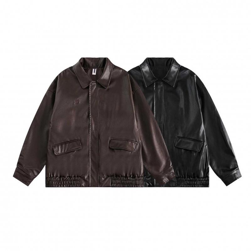 Unisex Vintage PU Leather Jacket Oversized Casual Coat Streetwear Style