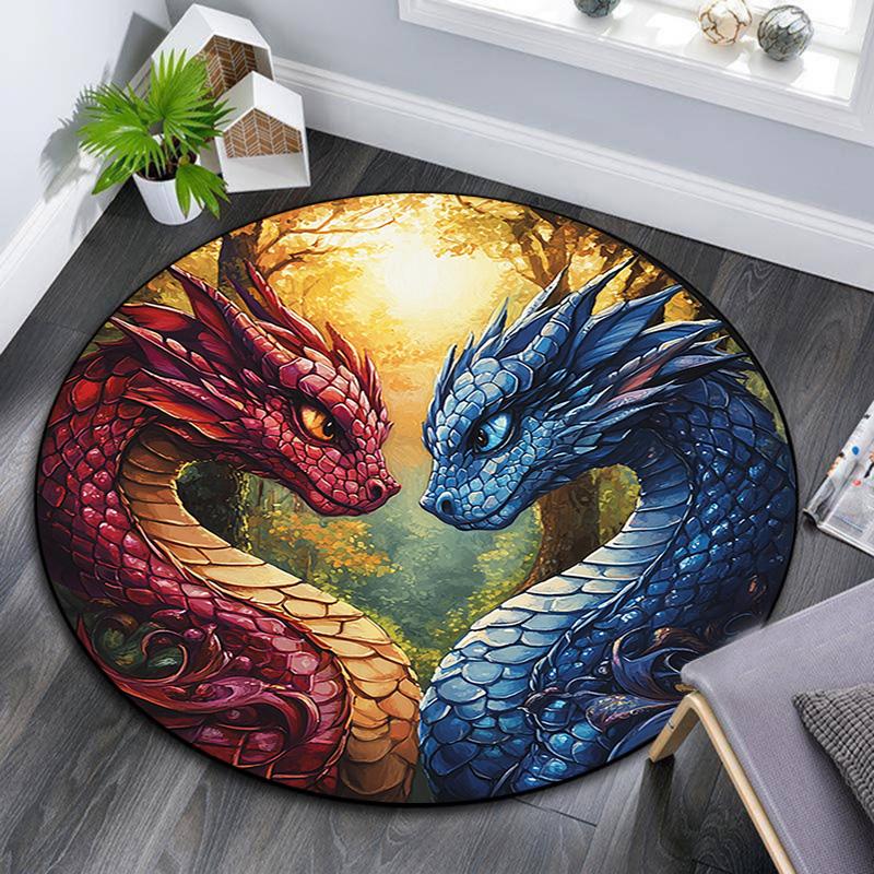 Dragon Artwork Round Area Rug,Carpet Rug for Living Room Bedroom Sofa Playroom Decor,Non-slip Floor Mat