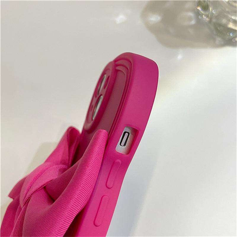 Ins Korea Cute 3d Pink Bowknot Wristband Bracelet Phone Case For Iphone 13 12 11 Pro Max Xr X Xs Plain Shockproof Soft Cover