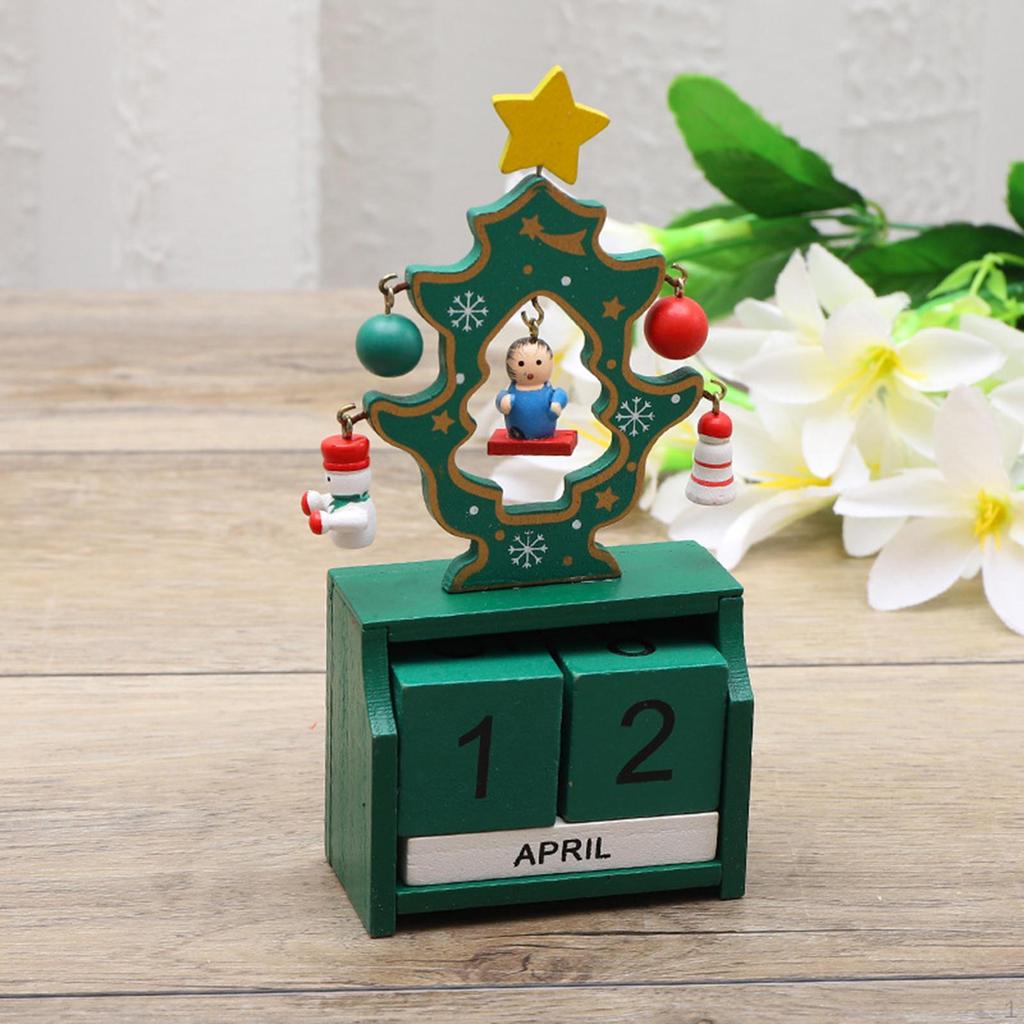 Christmas Calendar Desk Decoration, Calendar,Rustic with Number Blocks Tabletop for Office Living