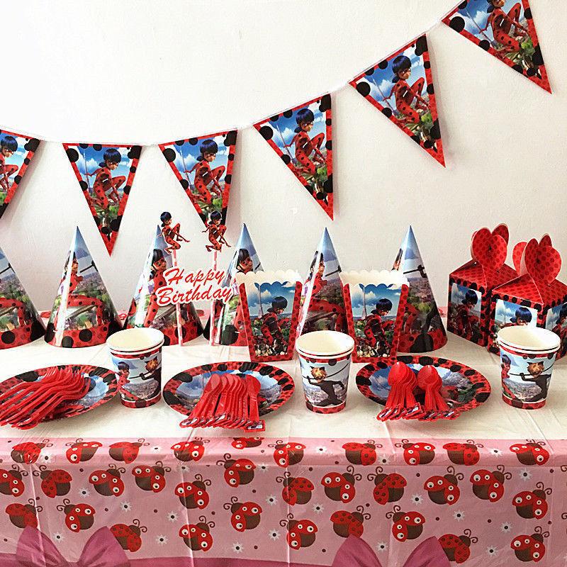 Vibrant Ladybug Girl Themed Party Set For Birthdays Disposable Plates And Cups