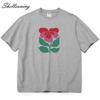 Shellsuning Beautiful Flowers Printed T-shirt for Women Summer Oversized Casual O-neck Simple All-match Girl Tees Basic Harajuku Couple Tops
