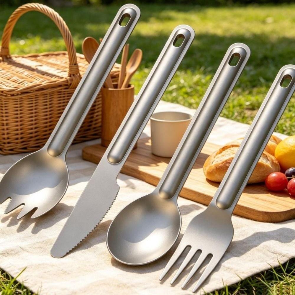 Long Handle Titanium Spoon Light Titanium Cutlery Fork New EDC Environmental