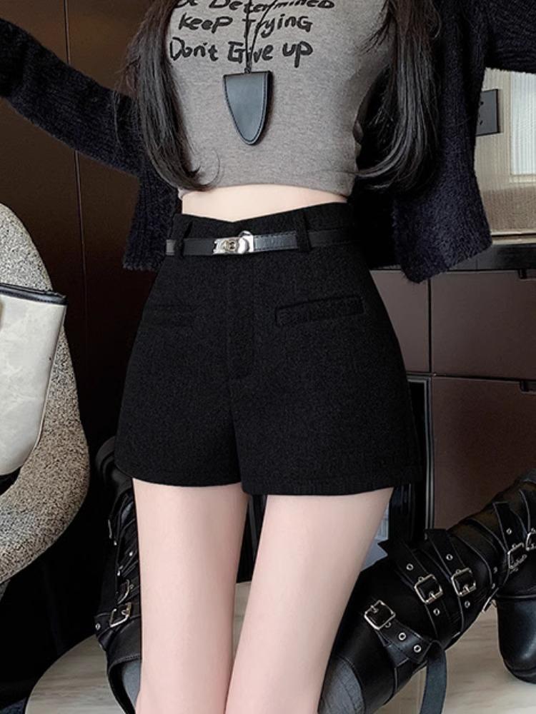 

Шерстяные шорты-кюлоты с высокой посадкой - Женские универсальные облегающие повседневные брюки на осень/зиму 4XL чёрный