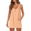 Women's Casual Solid Color V-Neck Buttoned Pullover Sleeveless Fake Two Piece Dresses
