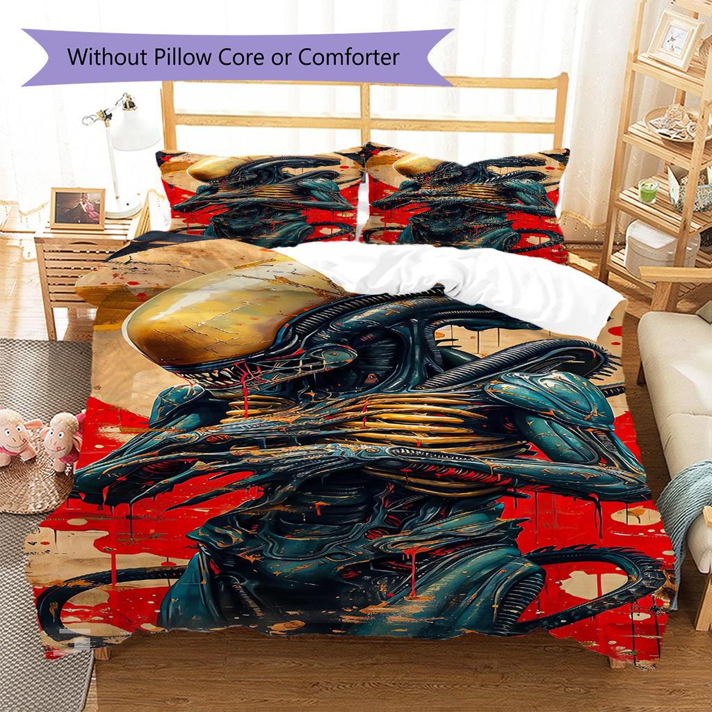 Aliens Pattern Bedding Quilt Set Quilt Cover Pillowcase Home Decoration Gift (1 * duvet cover + 2 * pillowcase, without core)
