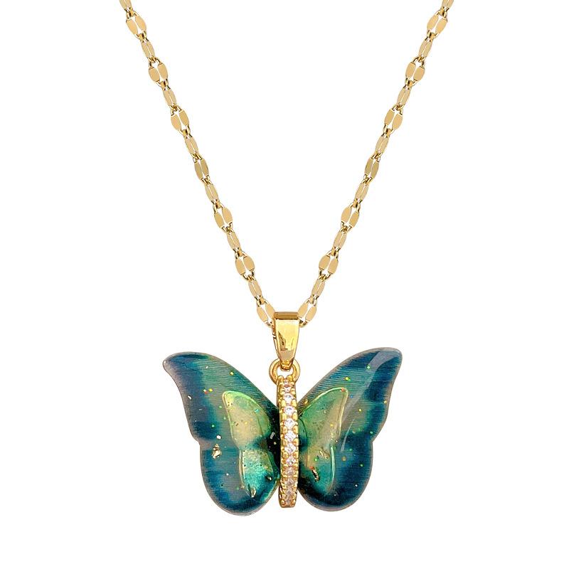 Trendige Titanstahl Schloss Halsband Kette mit buntem Schmetterling Anhänger