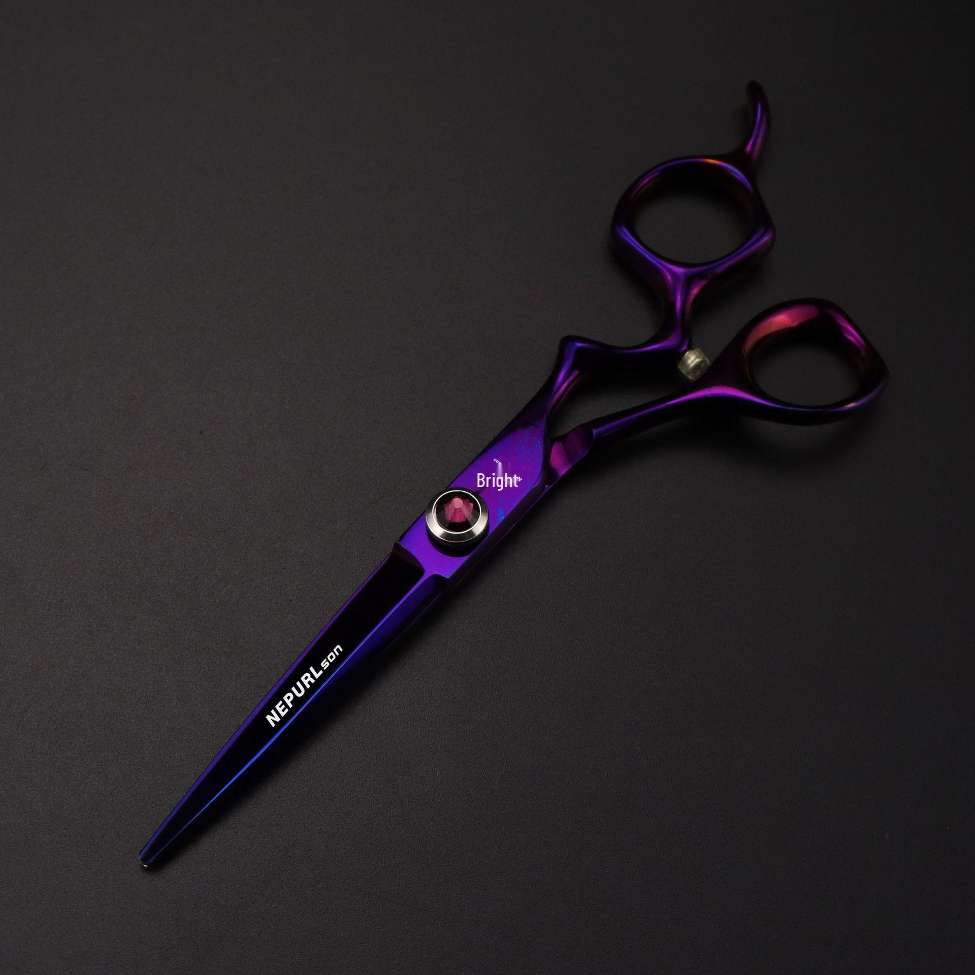 6.0 Napsun Purple Z-pattern Hairdressing & Barber Scissors Set - Includes Straight Shears, Bangs Scissors & Thinning Shears.