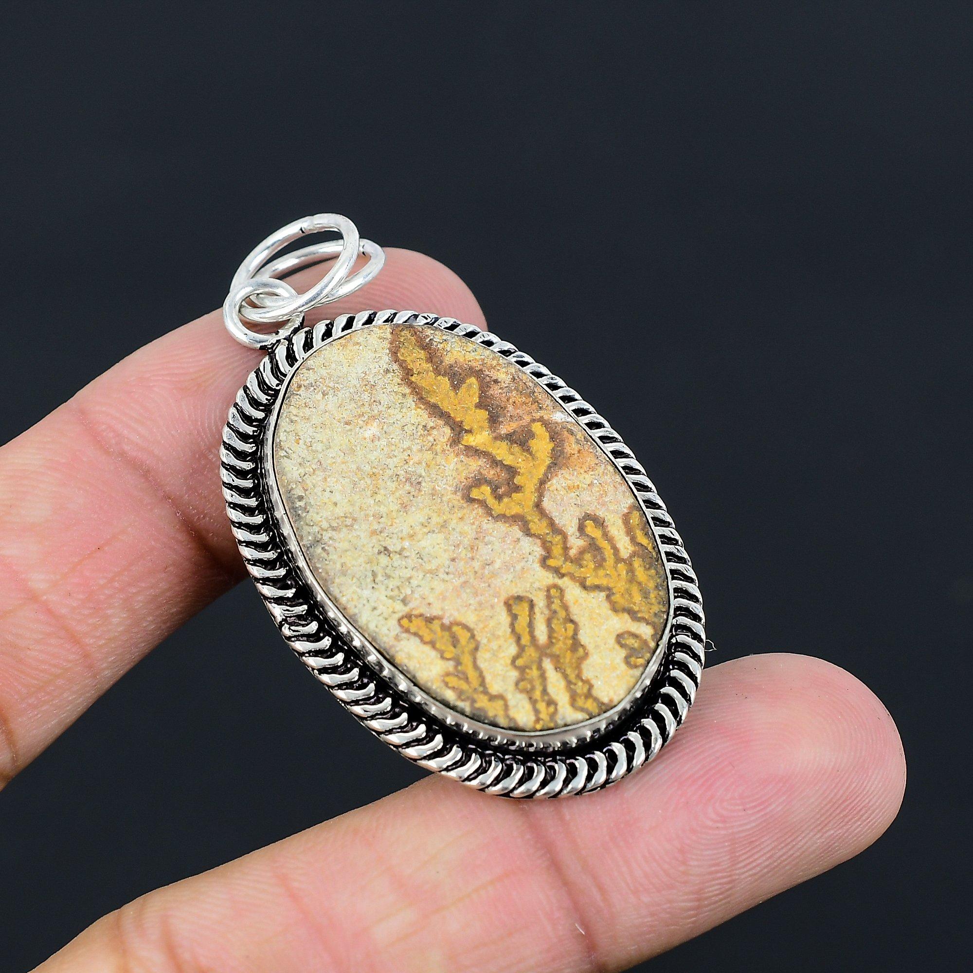 

Natural Psilomelane Dendrite Sterling Silver Engagement Anniversary Boho Pendant