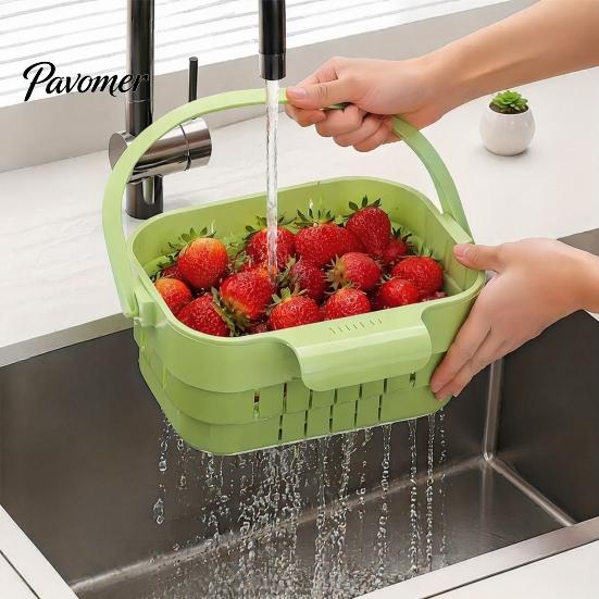 Over Sink Strainer Basket Kitchen Hanging Drain Basket, with Quick Drying Holes, Foldable Vegetable Washing Bowl for Space Saving Food Residue