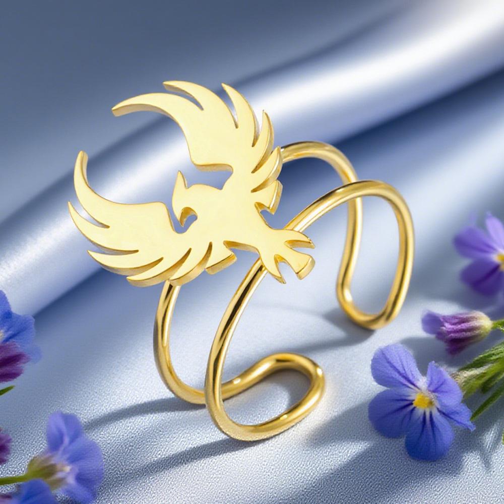 Dawapara Phoenix Ring Adjustable Open Finger Ring Mythical Bird Animal Totem Protection Amuet Stainless Steel Jewelry