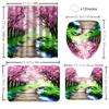 1/4 Cherry Tree Shower Curtains, Toilet Seat Decoration, Shower Curtain With Carpet And Toilet Lid, 12 70.8X70.8 Inch Hooks