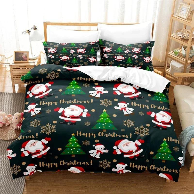3PCS Single-sided Merry Christmas Printed Comforter Bedding Sets Comfortable Bedspreads Comforter Duvet Bedding Birthday Gift