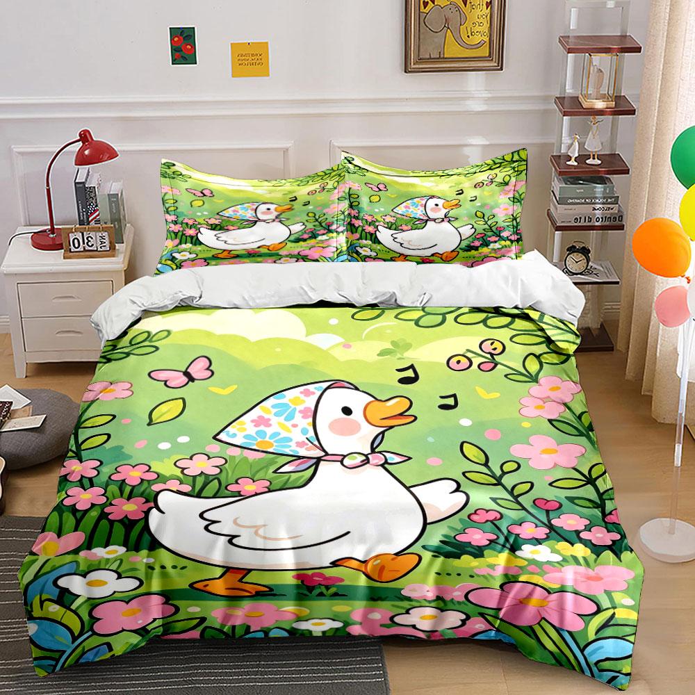 Cartoon Duck Floral Set Summer Multiple Sizes Kid'S And Adults' Bedroom Exquisite 3Pc Bedding Set, Gift
