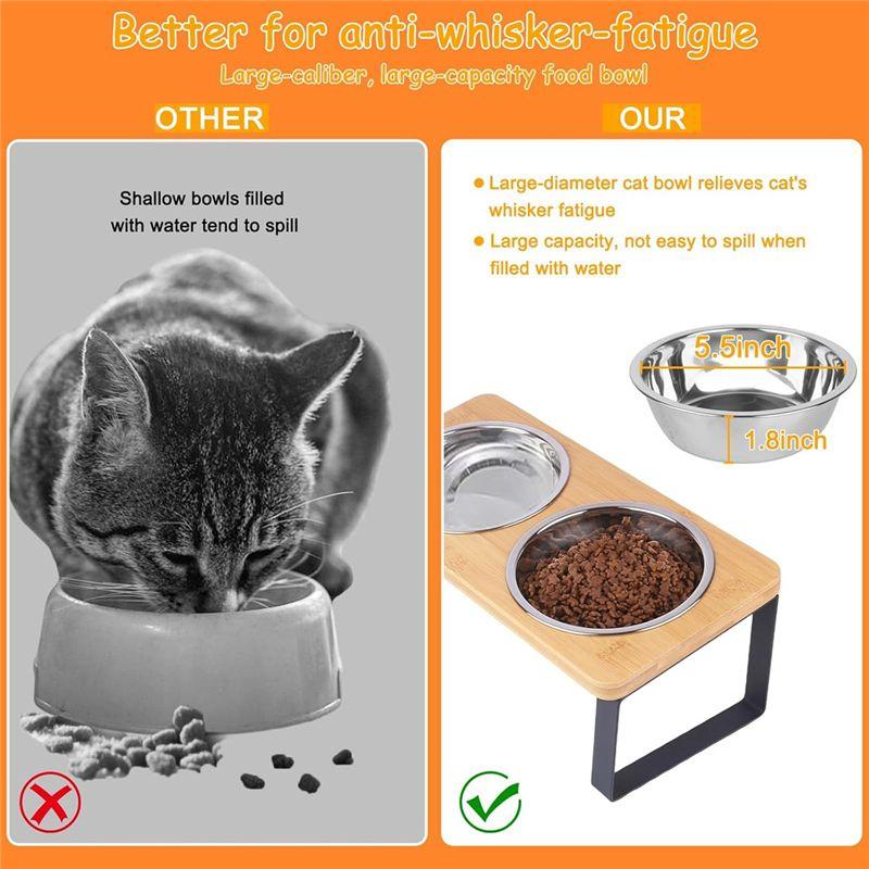 Practical-Elevated Cat Bowls, Non-Slip 32 Oz Stainless Steel Food Bowls, 15° Tilted Raised Pet Dishes, Raised Cat Bowl Feeder