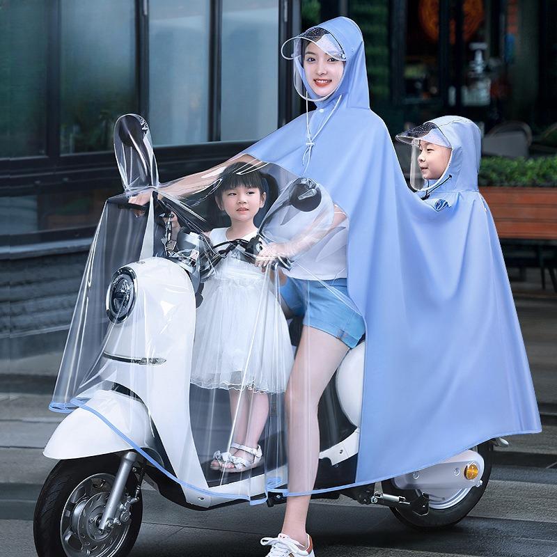 Family-Style Electric Scooter Raincoat: Extra-Large Thickened 3-Person Mother-and-Child Raincoat for Women—Full-Body Protection Against Heavy Rain