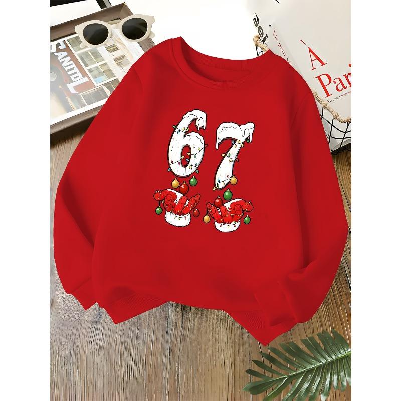 Kids Unisex Crewneck Sweatshirt, Christmas 67 Santa Gloves Xmas Lights Bauble Print Long Sleeve, Kids Sweatshirt For Boys Girls Over 4 Years Old