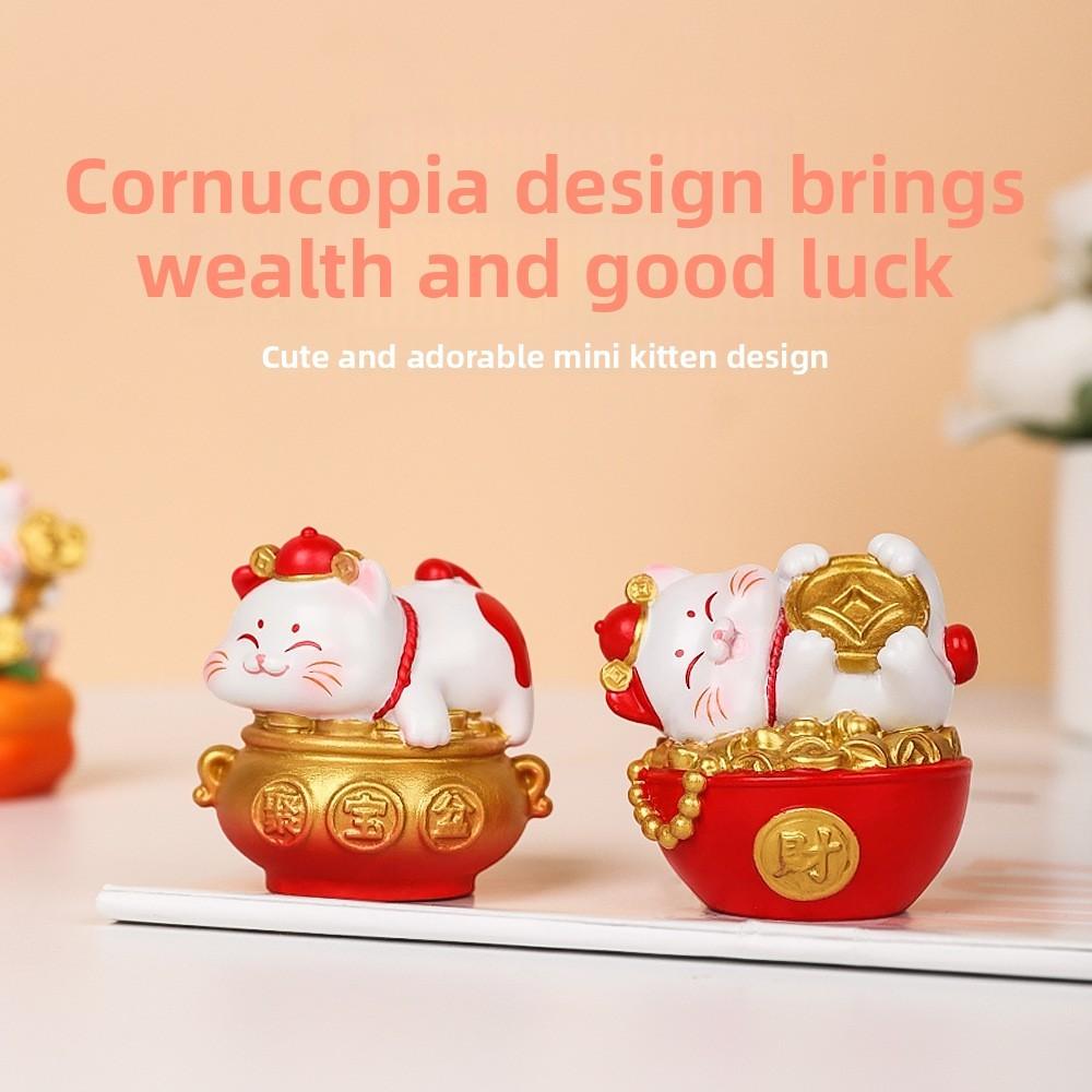 Feng Shui Fortune Cat Resin Figurine With Lucky Symbols For Office Decor And Giftgiving