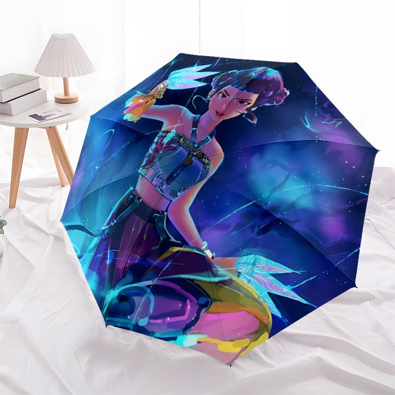 1PZ Ombrello Pieghevole Automatico KPop Demon Hunters, Ombrello Pieghevole Automatico con 8 Stecche, Pratico per l'Uso all'Aperto 078