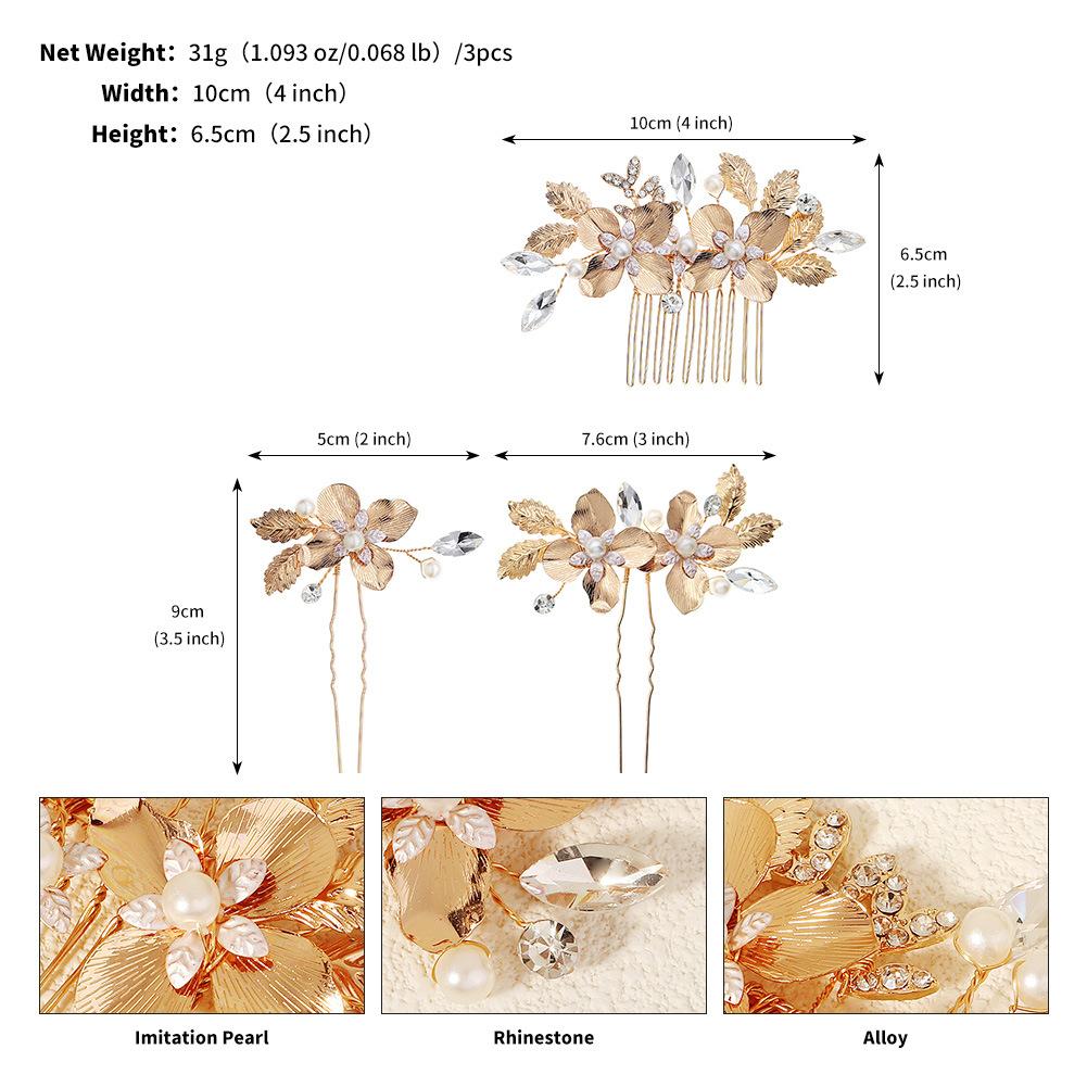 Retro Leaf Flower Hair Comb Hairpin Set Bride Wedding Headdress Handmade Hair Accessories Hairpin Comb