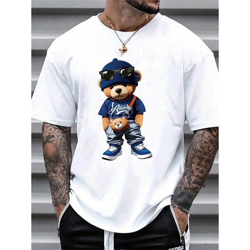 Luxury Little Bear Print Print Tshirt Summer Casual O-Neck Short Sleeve Clothes Harajuku Unisex Cotton Tee Streetwear Tops