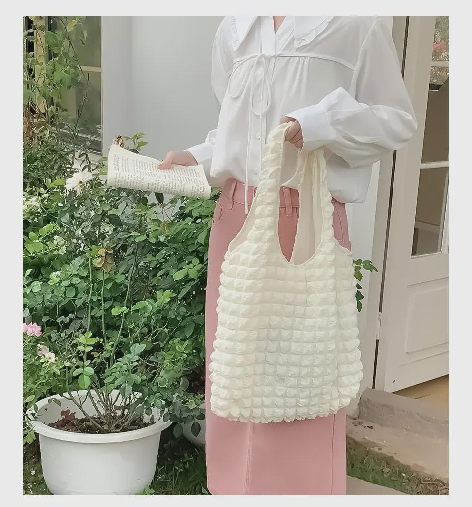 Korean Style Cloud Bubble Pleated Shoulder Handbag for Women, Large Capacity Mother-and-Child Cloth Bag