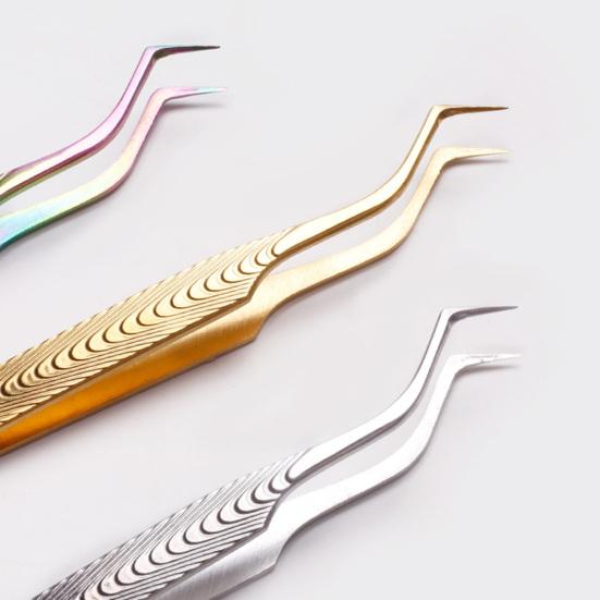 Yousheng Nail Art Clip Good Elasticity Anti-static Non-slip Tight Bite Stainless Steel Fish Stripe High Precision Eyelash Tweezer Makeup Supply