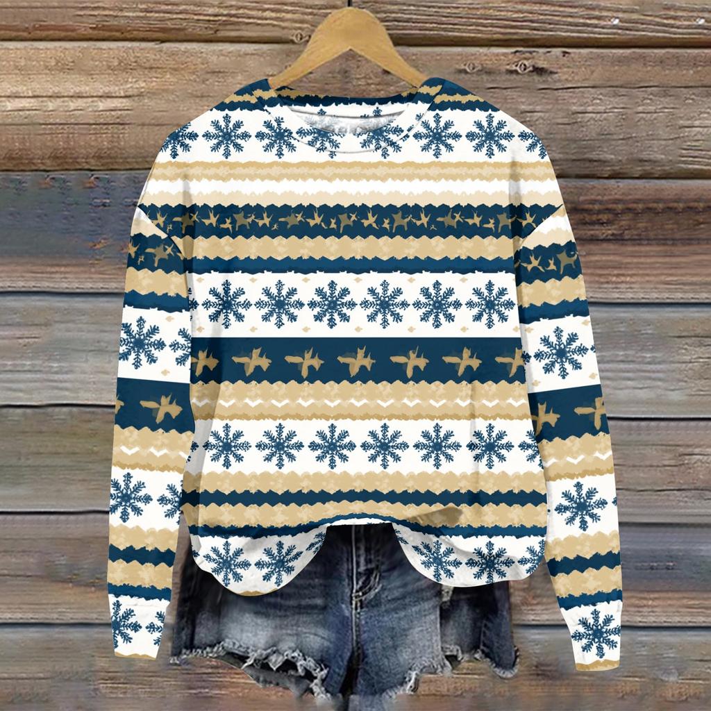 Women's Casual Long Sleeve Christmas Print Neck Pullover Sweatshirt