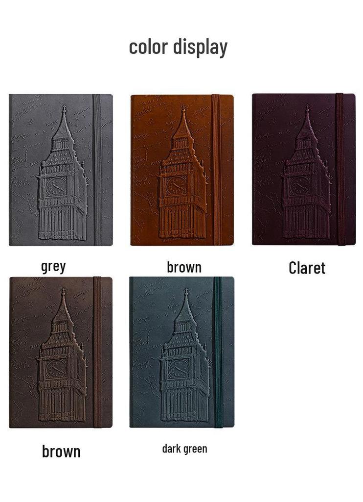 Exclusive Big Ben 3D Embossed A5 Retro Hardcover Planner Notebook with Band Binding