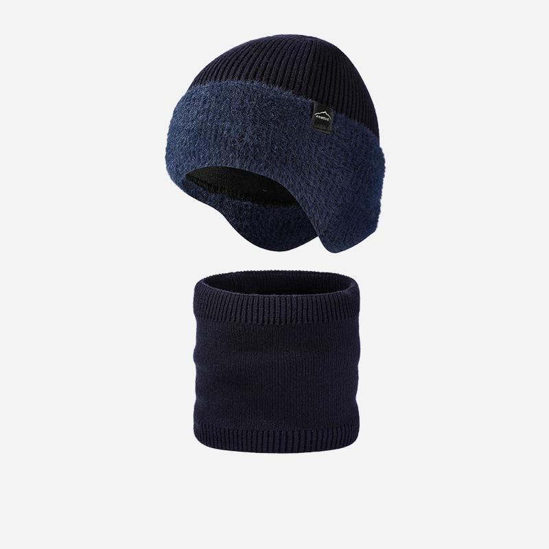 Winter Ear Face Protection Velvet Knitted Hat Scarf Kit Men's Winter Outdoor Warm Hat Two-Piece Set