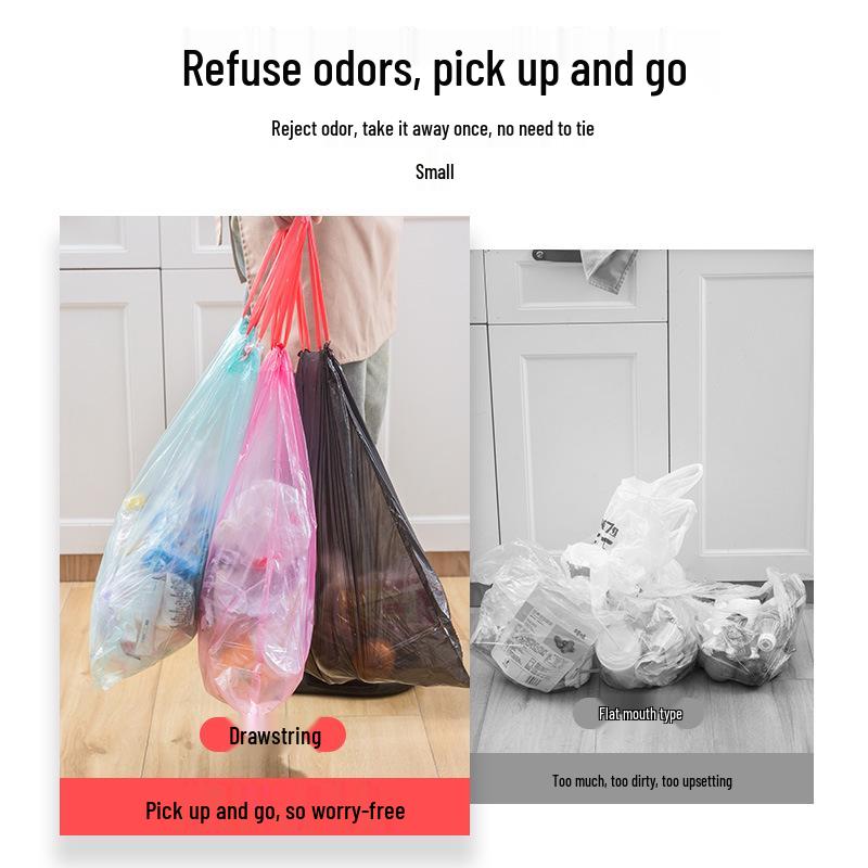 Large Black Handheld Drawstring Trash Bags for Kitchen, Dorm, and Household Use - Thick, Durable, Pull-up Closure