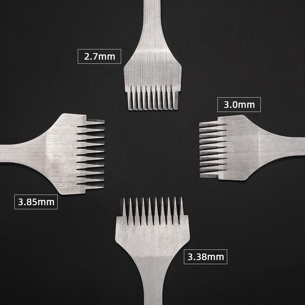 3Pcs 2.7/3.0/3.38/3.85mm Spacing 2/5/10 Teeth Leathercraft Stitching Oblique Flat Prong Chisel, DIY Craft Leather Punching Tools