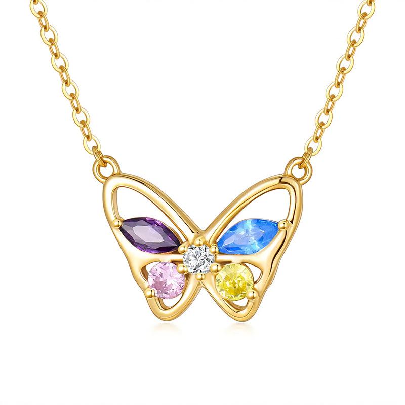 Colorful Cubic Zirconia Butterfly Necklace in S925 Sterling Silver - Elegant Clavicle Chain Design 925 Silver