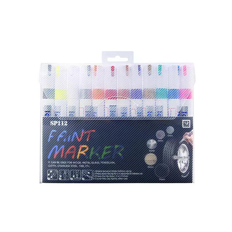Sada 12 barevných popisovačů: Pneumatika, Auto retušování, Helma, Bílé a barevné značení pro DIY projekty