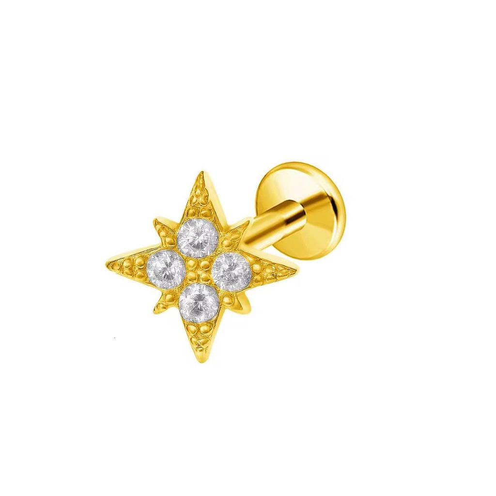 Steel Bar Heart & Cross Zircon Earrings - Women's 16G Cartilage & Lip Studs