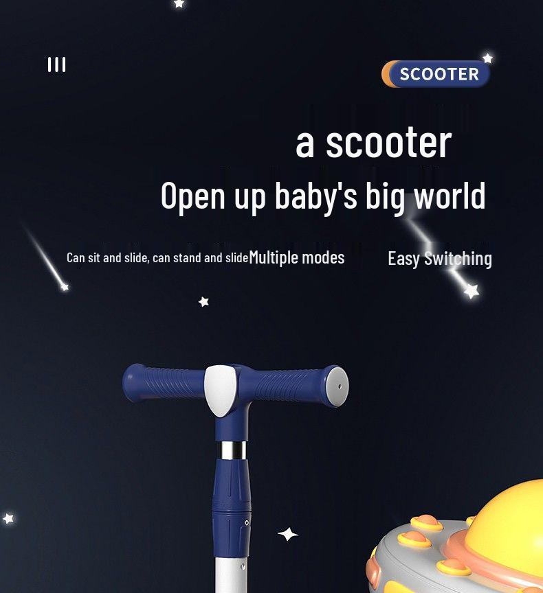 Dětská koloběžka 3 v 1: Posaď se, jeď a zatáčej s hudbou a světly pro děti ve věku 3-12 let.