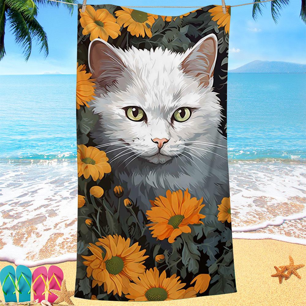 

Cat print pattern digital-printed polyester Superfine fiber double-sided fleece Beach vacation bath towel, beach towel W40*H60(CM)