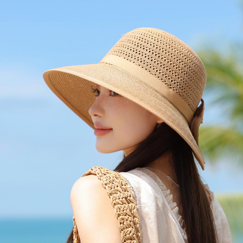 Summer Straw Hat For Women With Large Brim And Breathable Cutout Sun Protection For Beach And Outdoor Activities