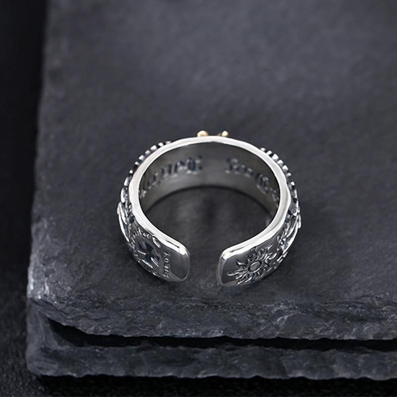 Bague Graffiti Ailes de Soleil Rétro Pour Homme Alliage de Zinc Couleur Punk Gothique Bague Réglable Fait Main Rock Unisexe Accessoires Zircon Cadeau Homme